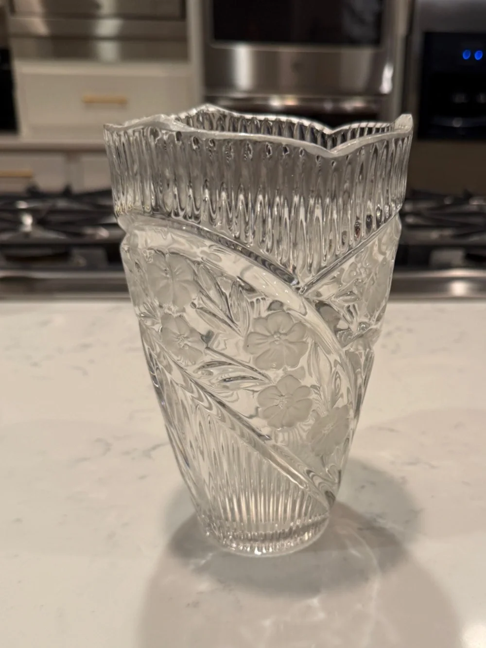 Crystal Clear Vase With Elaborate Etched Detailing Vintage